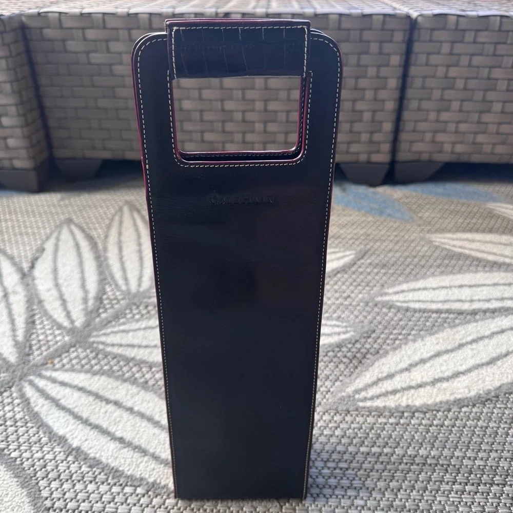 Cole Haan Leather Wine Bottle Magnetic‎ Close Tote Black